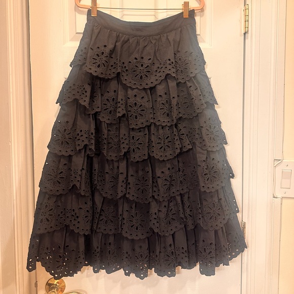 Sea New York NY Tali black tiered cotton eyelet midi skirt size 8 sezane - Picture 4 of 5